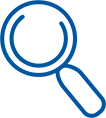Blue line-illustration of a magnifying glass