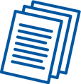 Blue line-illustration of a sheaf of papers with writing on them