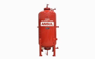 A red bladder tank unit from Ansul