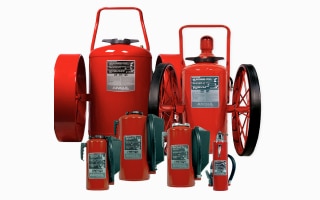 Two wheeled Red-Line fire extinguishers from Ansul