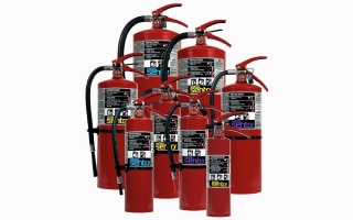 A collection of Sentry dry chemical fire extinguishers from Ansul