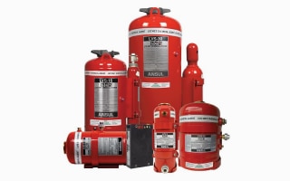 A collection of LVS tanks for vehicular fire suppression from Ansul